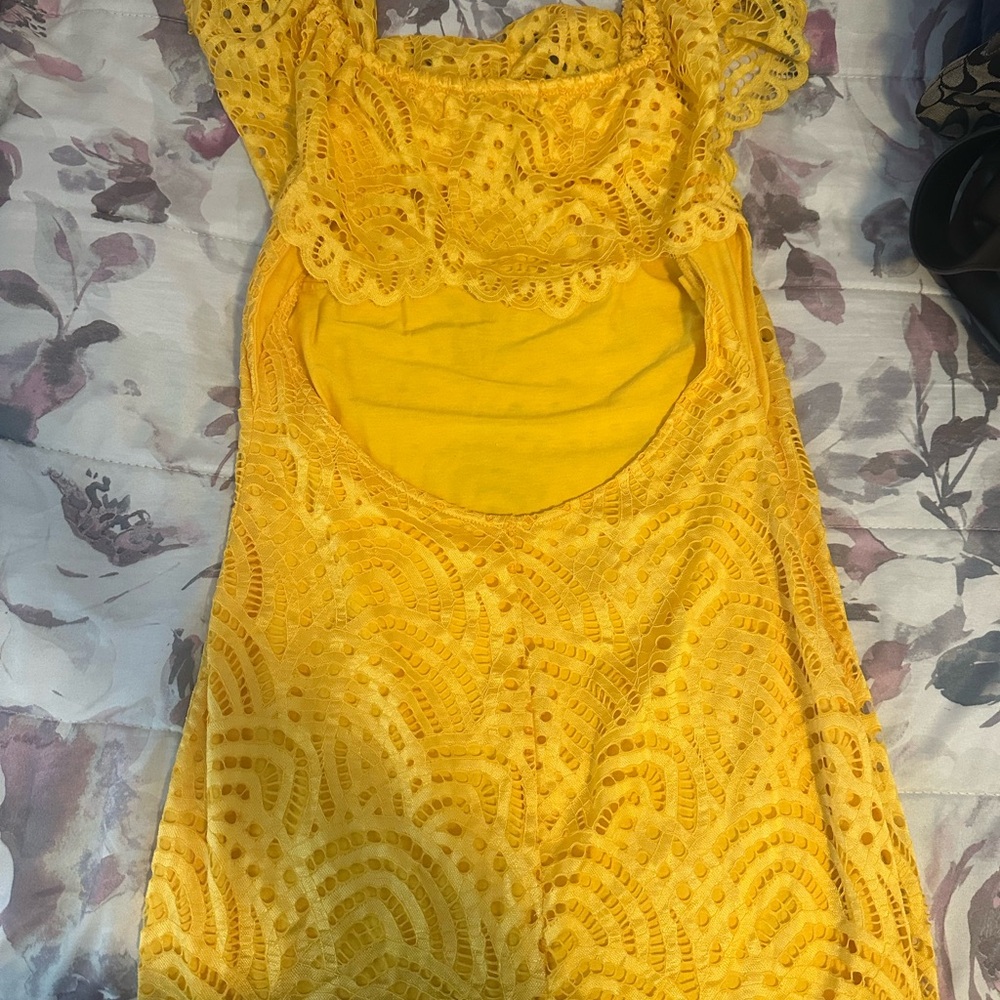 Material Girl Yellow Ribbed Off-Shoulder Sundress - Picture 4 of 5